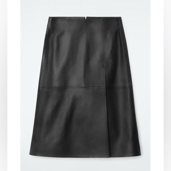 COS Leather Black Midi Skirt $479 MSRP Sz 10 - Picture 2 of 9
